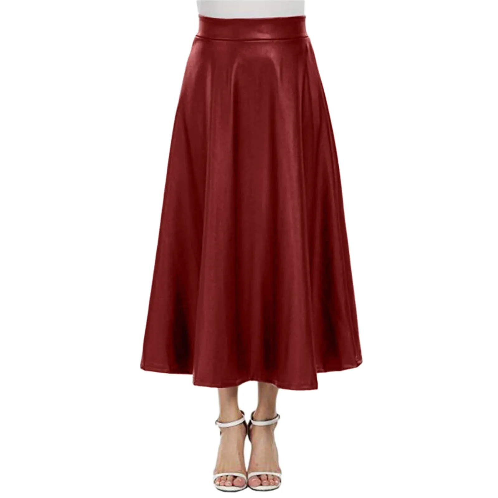 Autumn Winter New 2024 Faux PU Leather Pleated Long Skirts for Women High Waist All-match Umbrella Chic Skirts Female