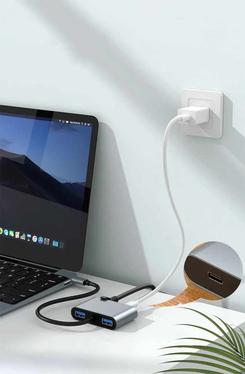 Adaptador de rede 4 em 1 USB C para Ethernet Hub 1000 Mpbs RJ45 Gigabit Ethernet LAN Converter para Mac/Windows/OS/Linux e mais