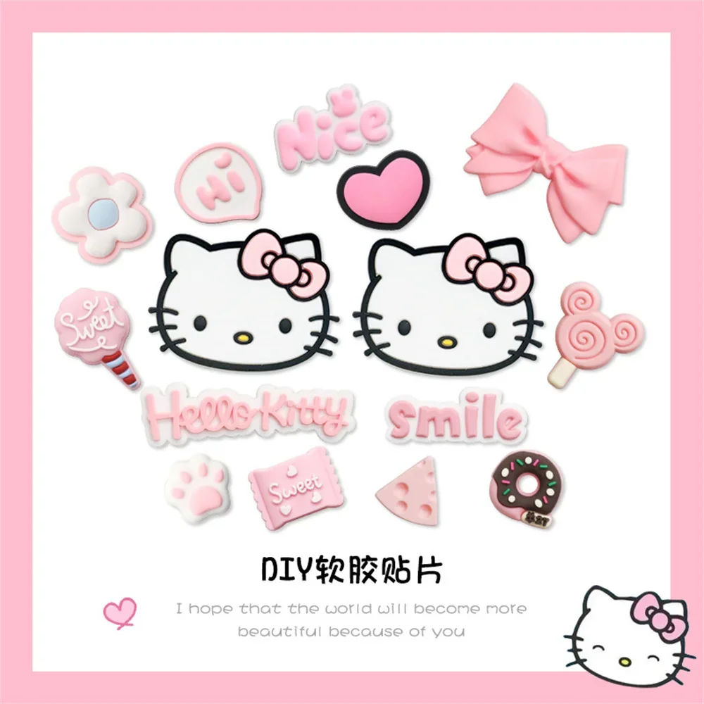Miniso Pink KT Cat Letter Bow Love Lollipop Soft Rubber Accessories DIY Phone Case Shoe Buckle