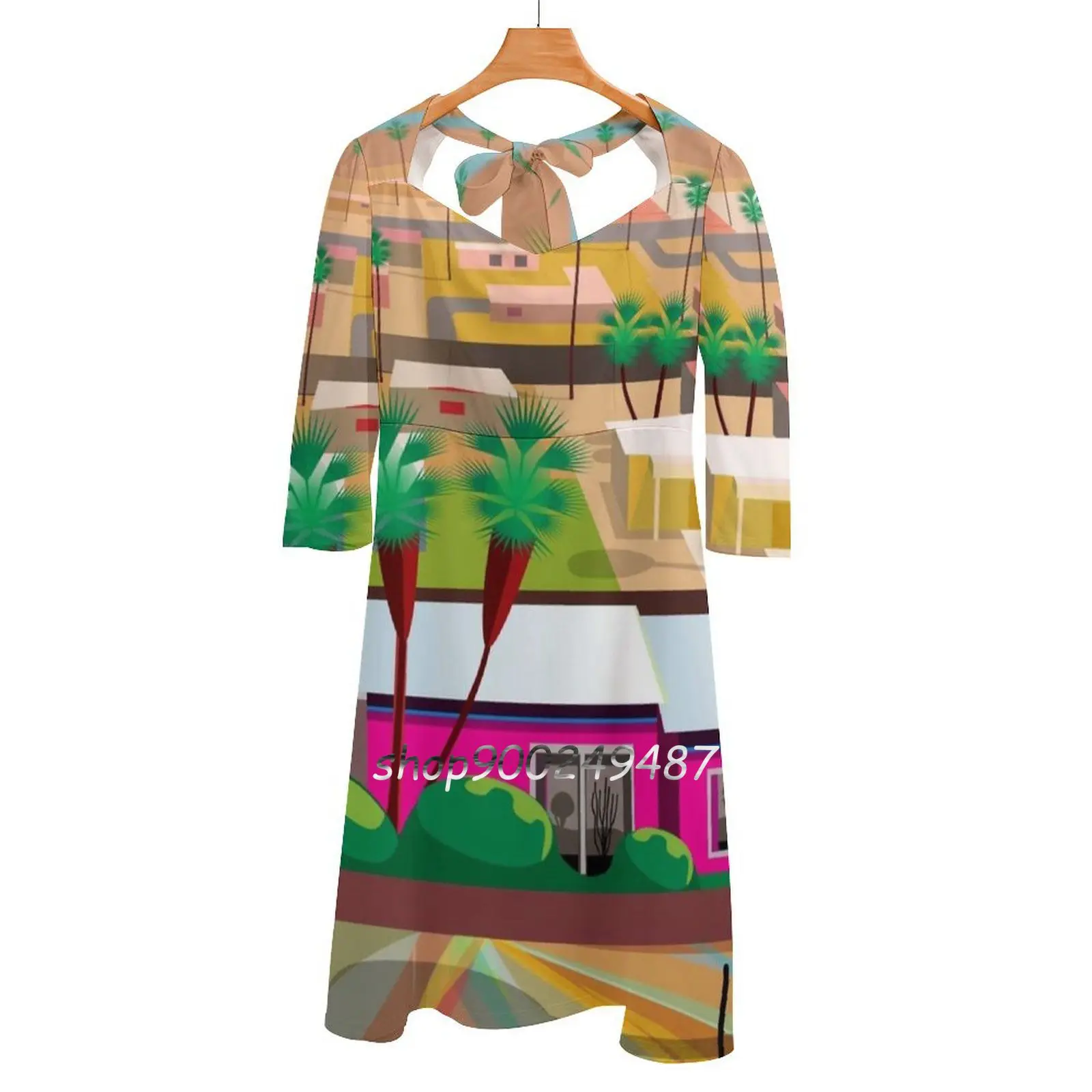 Twentynine Palms ( Tall ) Sweet Elegant Dress Women Korean Kawaii Square Collar Dress Sunset Dawn Mojave Desert Cactus Ocotillo