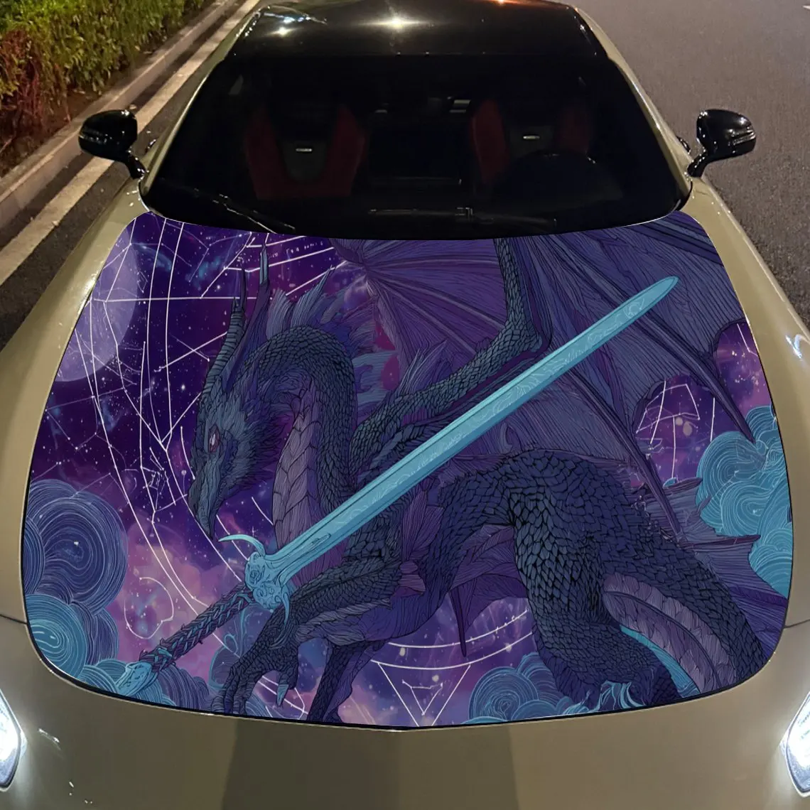 سيف العدالة: ملصقات فينيل لغطاء السيارة التنين الأسود لحماية سطح السيارة غطاء تزيين السيارة من الفينيل مقاوم للماء