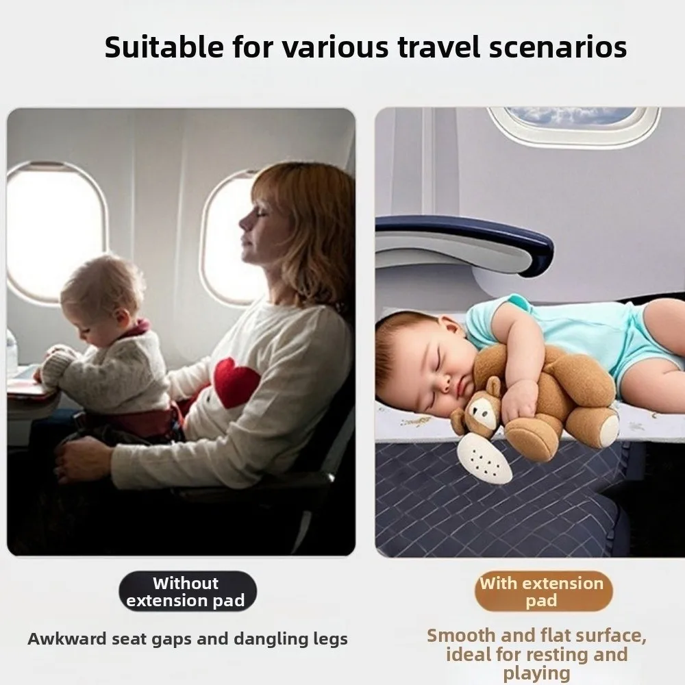 Breathable Kids Airplane Bed with Side Pocket Portable Foot Rest Hammock Anti-Slip Design Comfort Design Toddler Seat Extender