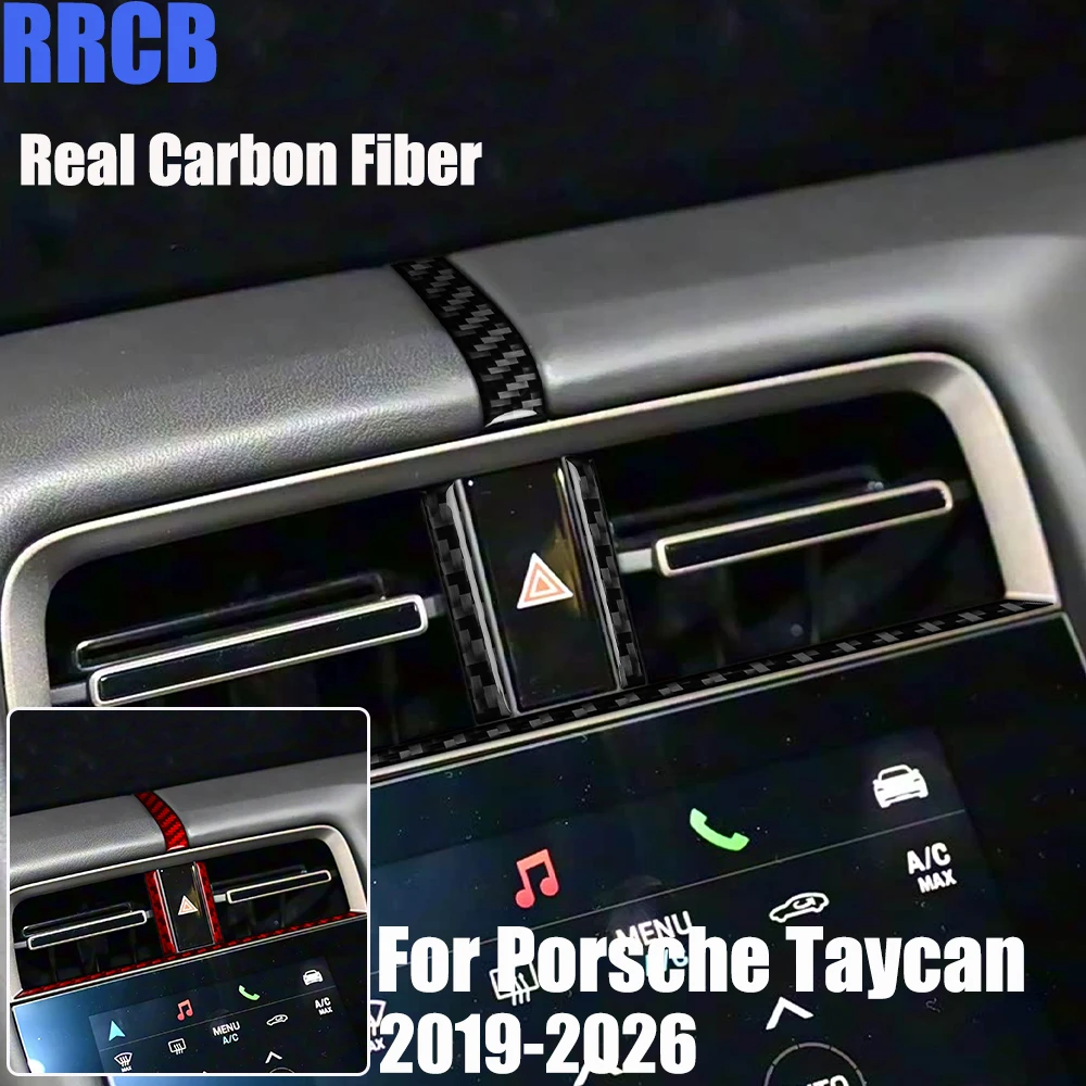 Real Carbon Fiber Car Accessories Center Air Vent Cover Soft Sticker For Porsche Taycan 2019 2020 2021 2022 2023 2024 2025 2026