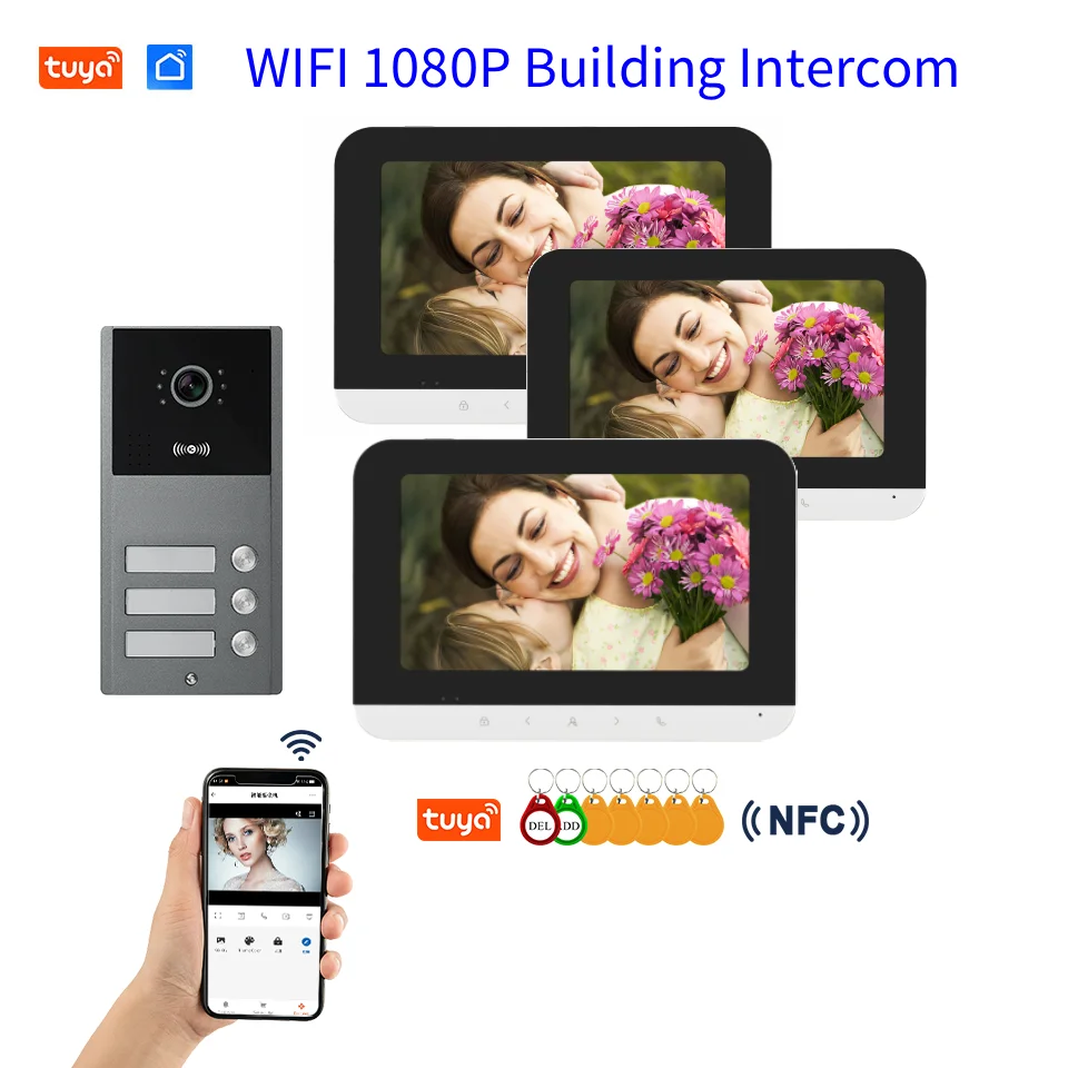 TUYA WiFi対応 ビデオドアホン インターホン ナイトビジョン 4線式ケーブルポート 2～6世帯対応 アパート用カメラドアホンキット