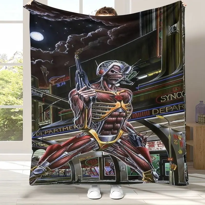 Eddie I-Iron M-Maiden Cartoon Sign Flannel Throw Blanket,Cozy Warm Blanket for Bed,Sofa,Living Room,Picnic,Camping,Home Décor