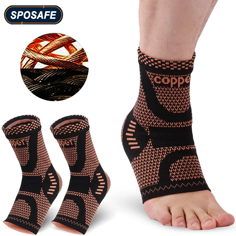 

1Pair Copper Ankle Brace Ankle Support Compression Sleeves for Foot Pain Relief, Sprained Ankle, Achilles Tendonitis, Recovery