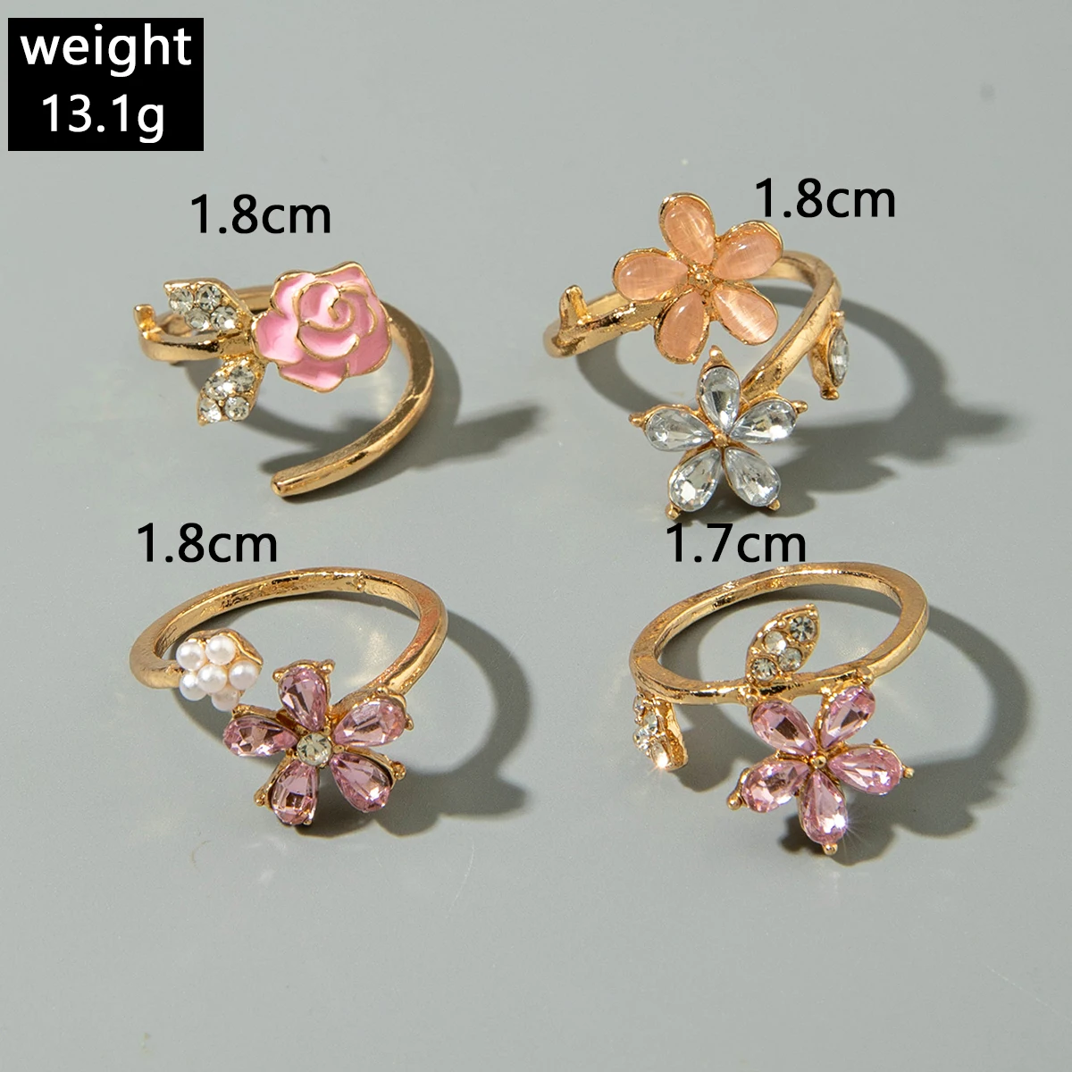Tocona 4PCS Women's Elegant Imitation Flower Ring Set Alloy Adjustable Finger Jewelry Suitable for Party Daily Gifts