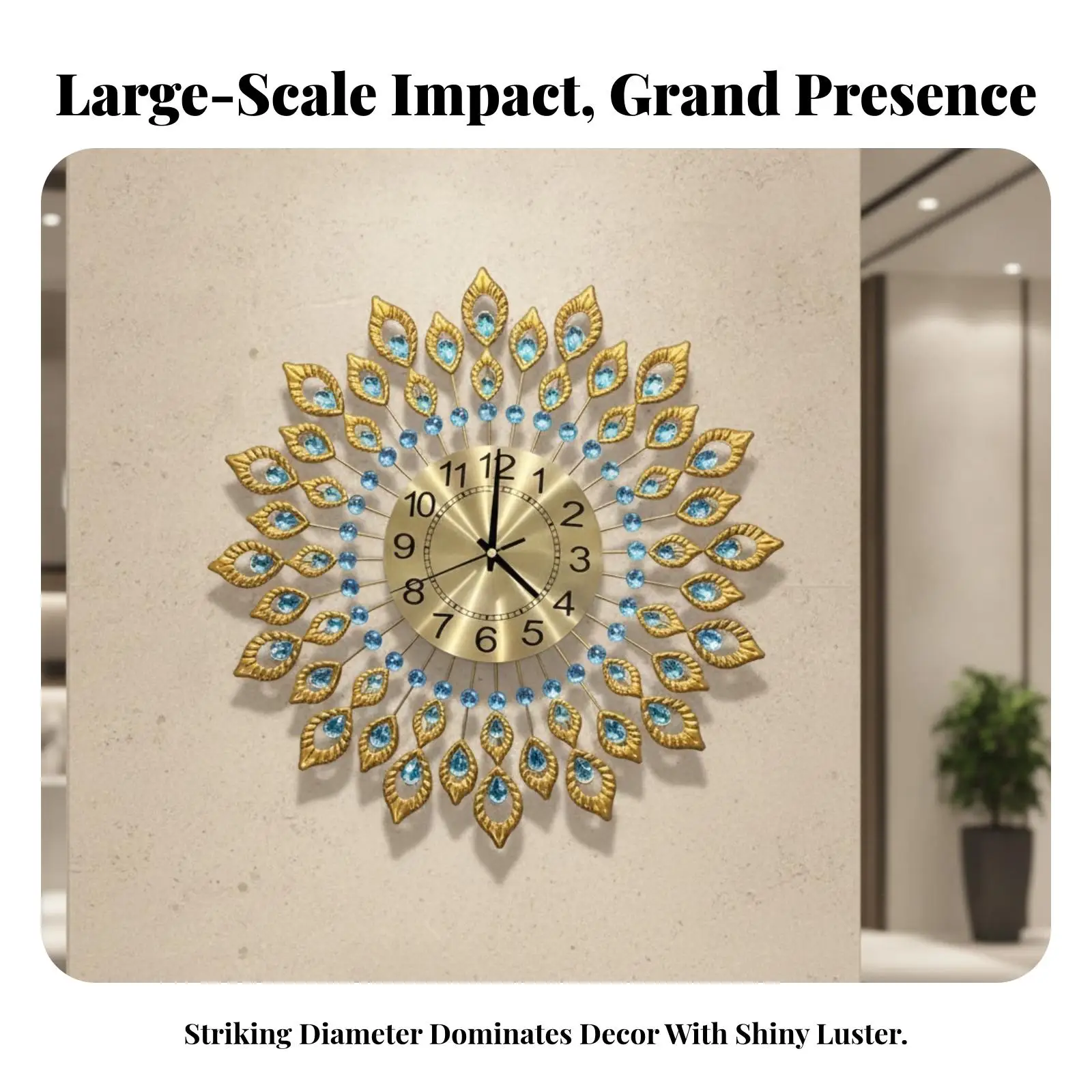 large-iron-wall-clock-with-glittering-crystal-accents-round-glass-face-modern-luxury-decor-for-hallway-entry