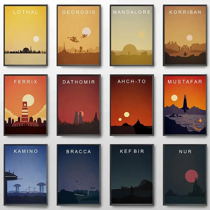 Toile de paysage abstrait rétro planète étoile galaxie, peinture de guerres, affiche de film minimale et impression, peinture moderne pour salle de maison