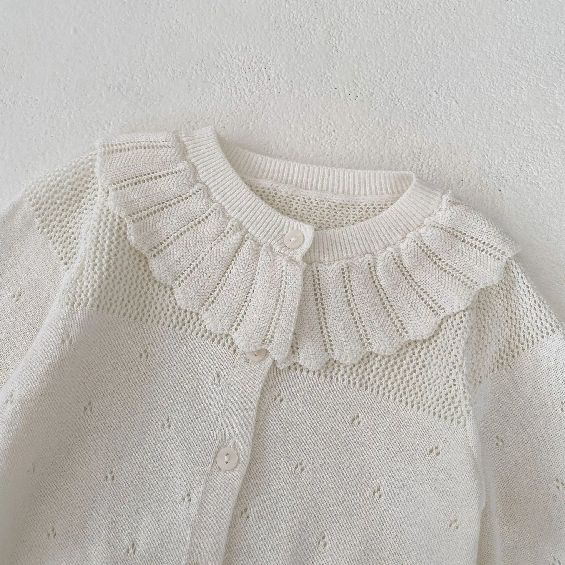 Angoubebe 555C169 Infant Baby Girls Lotus Leaf Collar Long Sleeve Knit Cardigan Knitwear