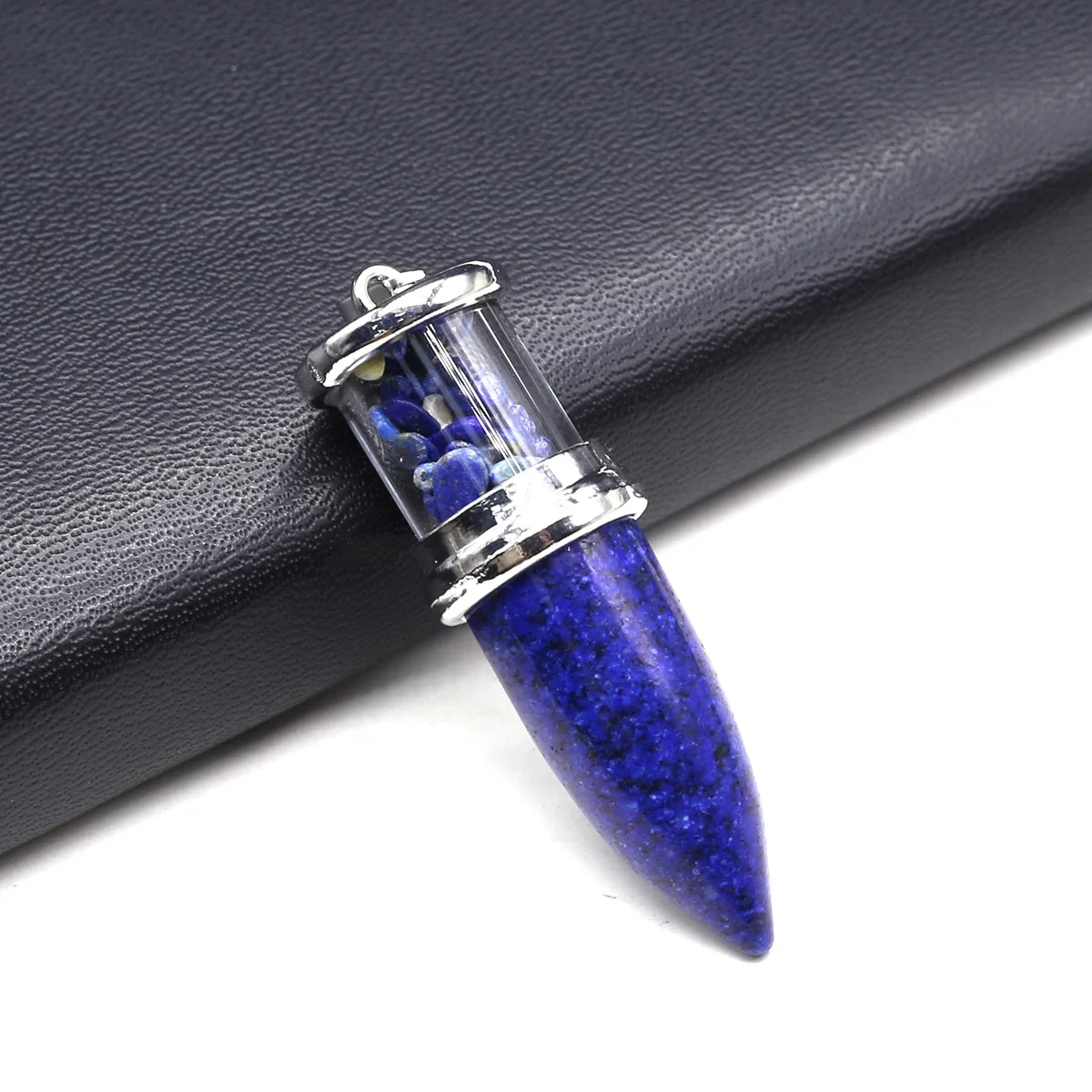 17x55mm Natural Stone Bullet Pendant Glass Tube Filled Stone Chips Crystal Point Charm for DIY Necklace Jewelry Making Supplies