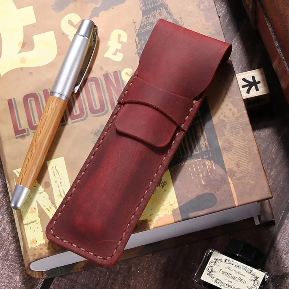 

Pencil Case PU Leather Leather Pen Bag Holder Flip Cover Pen Protective Bag Vintage Handmade Pen Storage Pouch Study Room