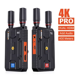 400M Pro 5G 4K Wireless HDMI Extender Dual HDMI Video Transmitter Receiver Support Battery Audio Camera Laptop PC To TV Monitor