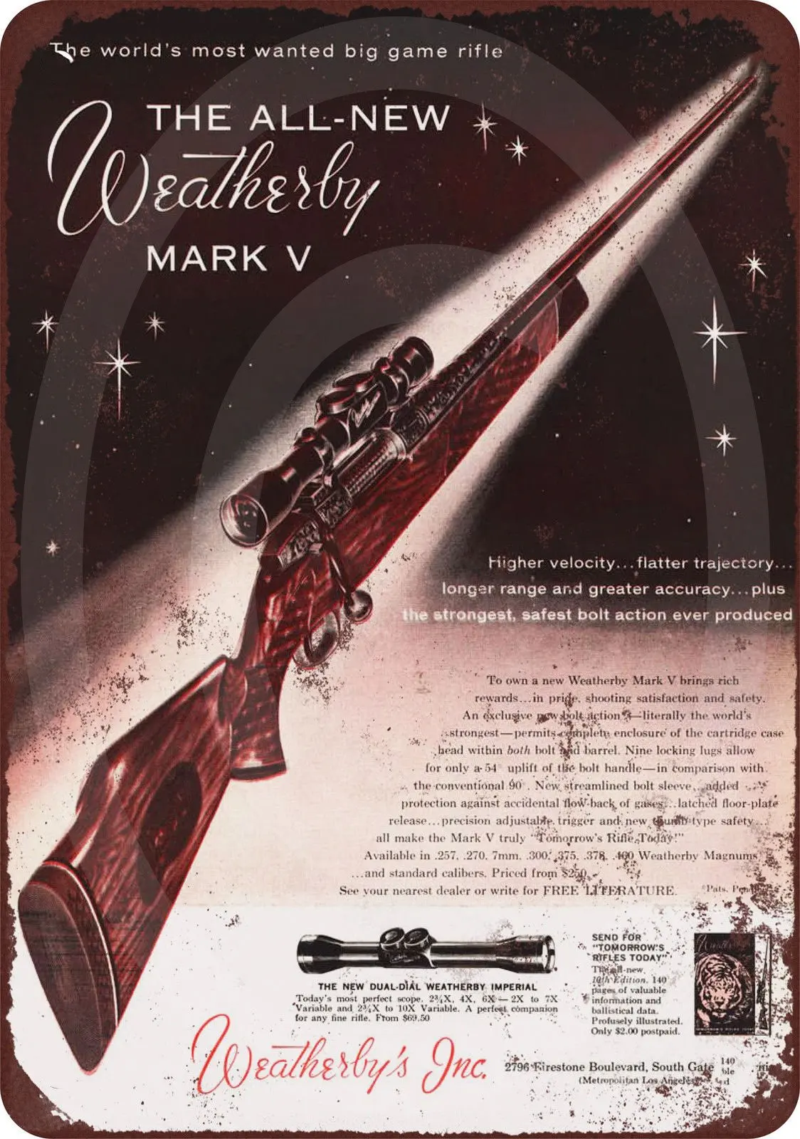 1p,Custom Kraze Aluminum Sign  1959 Weatherby Mark V Rifles Reproduction Metal Sign