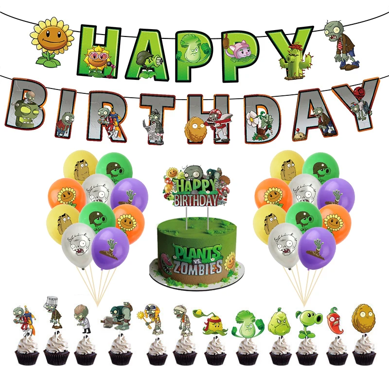 The New Plant  Vs Zombies Theme Kids Happy Birthday Party Decoration Supplies