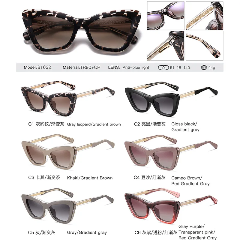 CLLOIO Women's Magnetic Clip-on Prescription Myopia Glasses Polarized Driving Sunglasses Premium Cat Eye Reading Glasses 81632