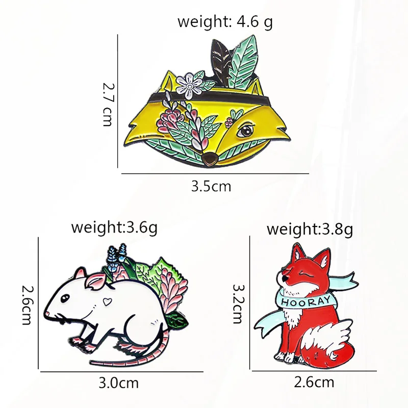 Banner HOORAY Plant flowers Pines Bag Clothes Lapel Badges Funny Jewelry Cartoon Animal Enamel  Brooch Custom White Rat Red Fox