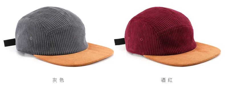 Neue 5-Panel Cord-Baseballkappen mit Anpassbarem Logo, Vielseitige Hip-Hop-Mützen für Herbst und Winter für Männer und Frauen – Detail 4
