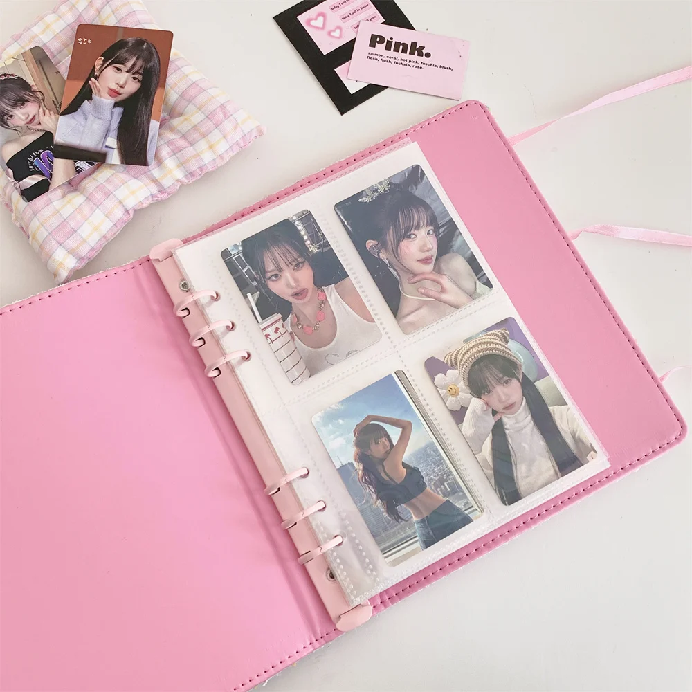 Korea Woolen Grid A5 Binder Photo Album With 10Pcs Sleeves Kpop Bandage Ribbon Photocards Collect Book Postcards Storage Book