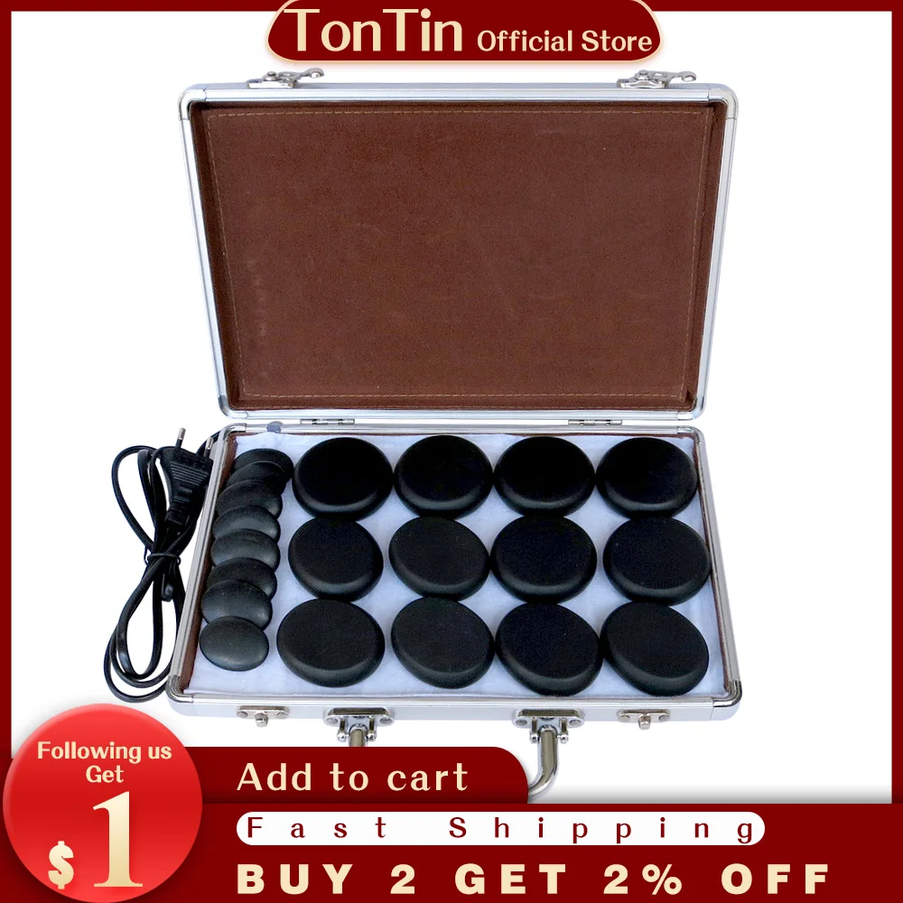 

TONTIN 20pcs/set hot stone set basalt stone massage with heating box body Massage stones ysgyp-nls spa stone health care