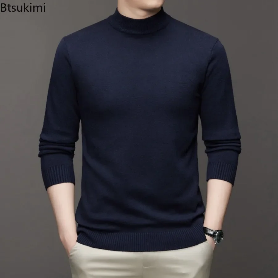 New 2024 Men's Casual Knitwear Sweater Half Turtleneck Men Knit Pullovers Fashion Youth Solid Slim Fit All Match Sweates for Men