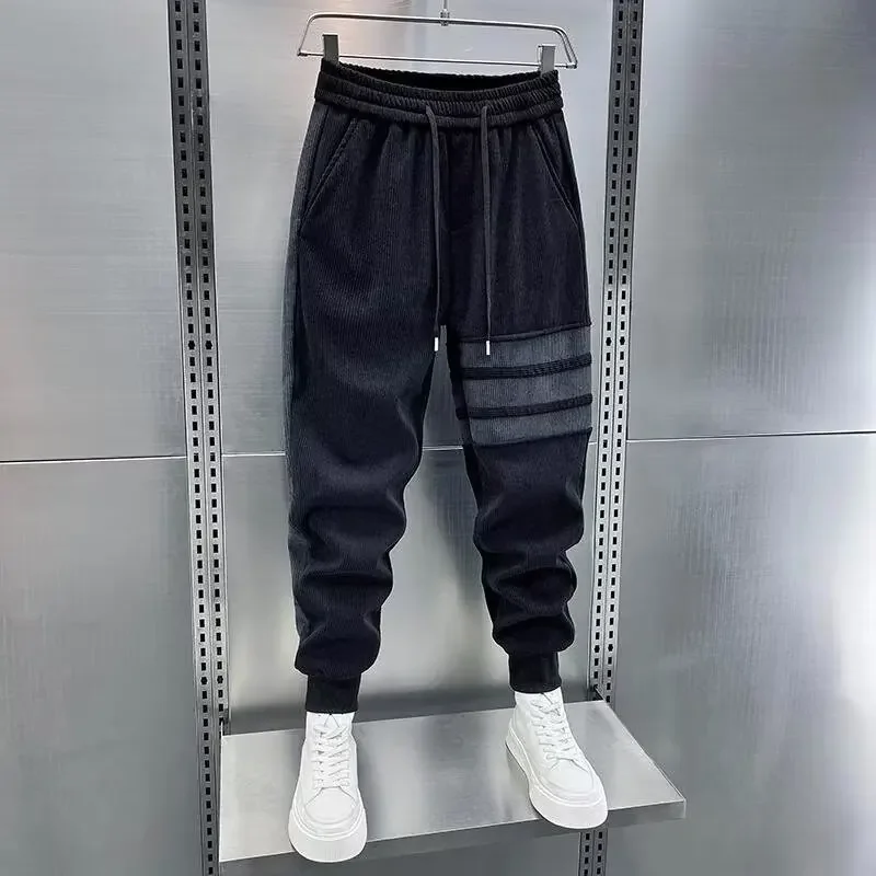 2024 Trendy Men's New Color Block Sports Pants Elastic Waist Plaid Casual Pants Harem Pants Striped