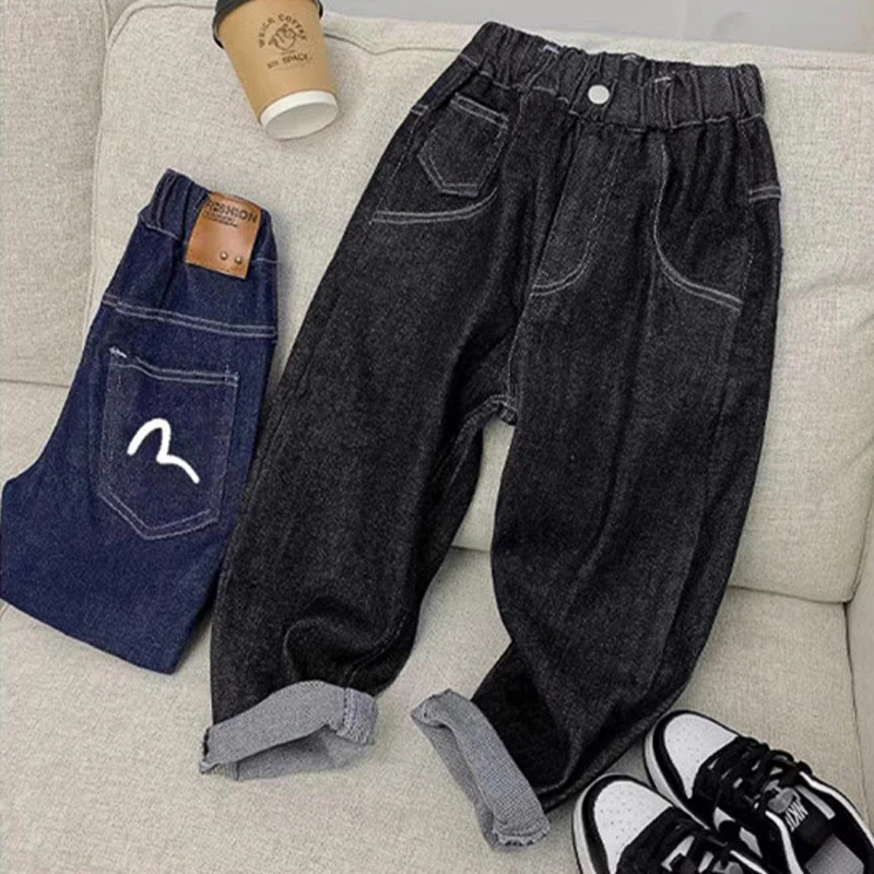 2026 Spring Autumn Fashion Boys Denim Pants Children Trousers Casual Kids Jeans Pants For Teenager Boys Clothing 4-14 Years