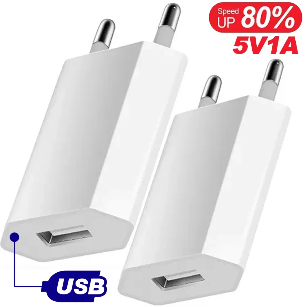 5V/1A USB EU Plug Home Travel Charger 1-5Pcs Power Wall Adapter Mobile Phone Charger Power Adapter For iPhone Samsung Xiaomi 14