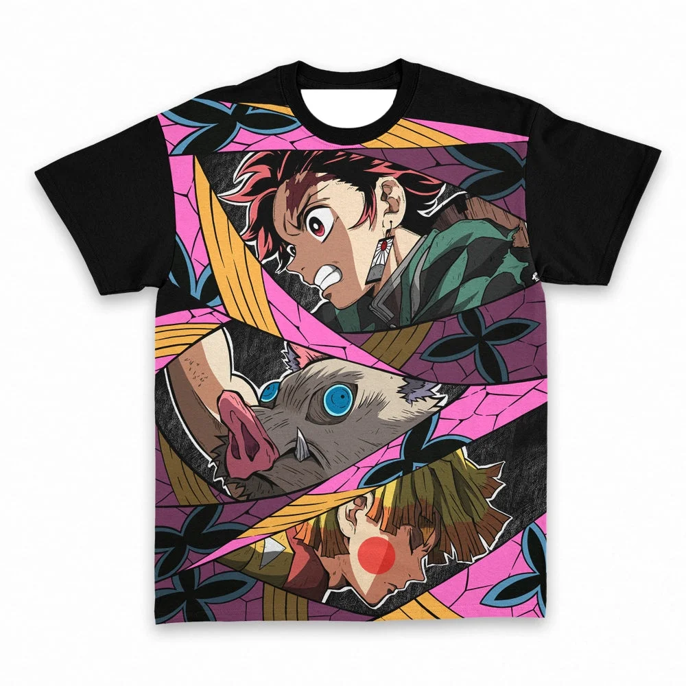 Anime Demon Slayer Complete Set of Latest T-shirt Adult Fashion Comfortable Plus-size Loose Short Sleeves Kids Cosplay Costumes