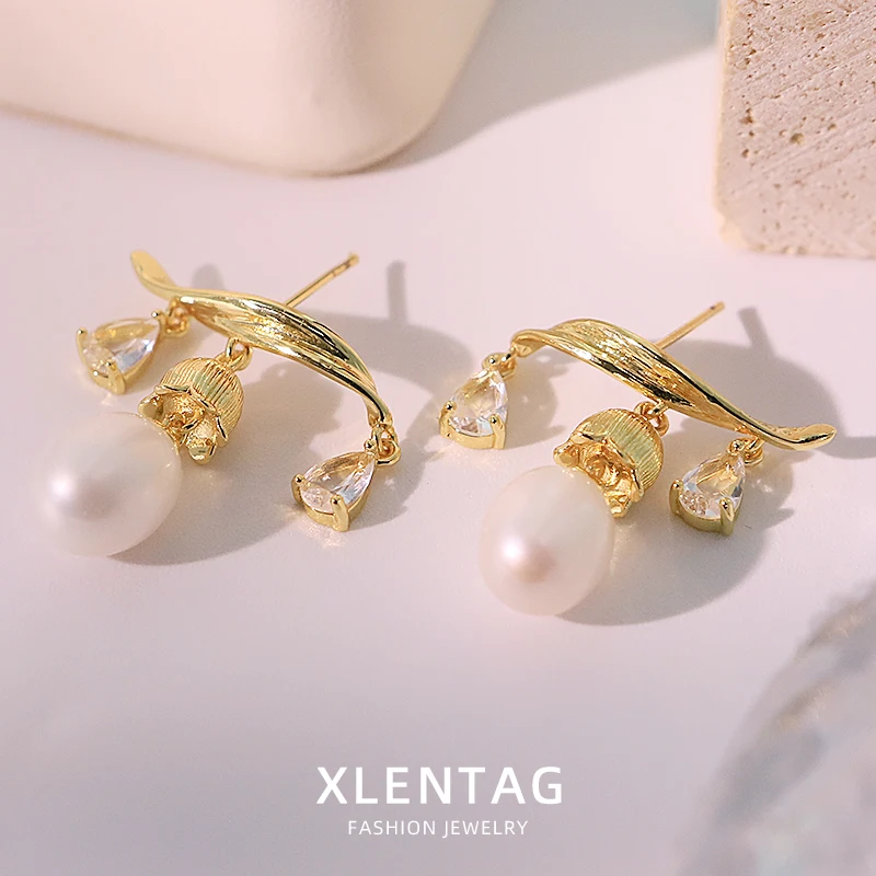 Natural Freshwater Pearl Tassel Lily Of The Valley Crystal Earrings Vintage Style Earrings Get Married  Ladies Jererly GE1752