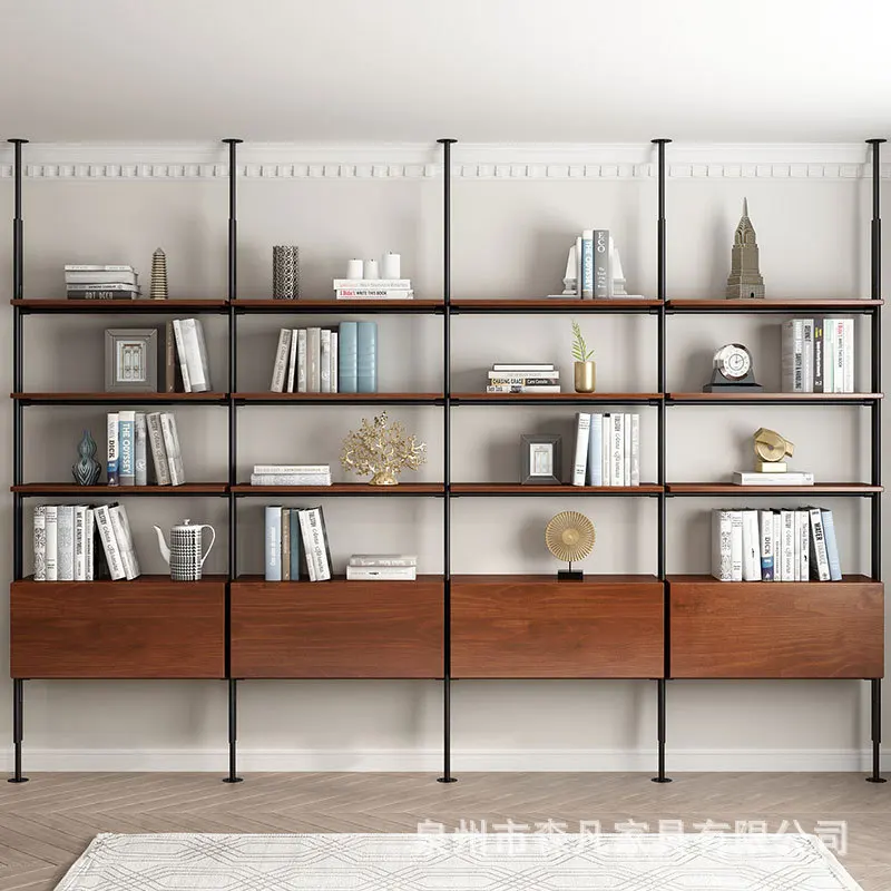 Italian minimalist wrought iron bookshelves, office partitions, shelves, living rooms, floor-to-ceiling multi-layer bookshelves