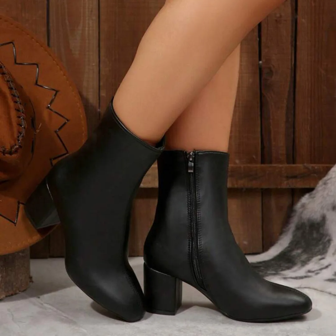 Ankle Boots for Women Winter Side Zipper Stretch Middle Heel Large Size Short Boot Fashion Pointed Shoes Botas De Mujer - view 5