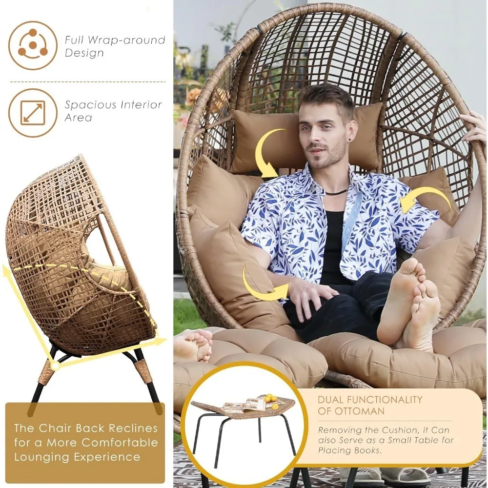 Rattan Egg Chair with Ottoman 6