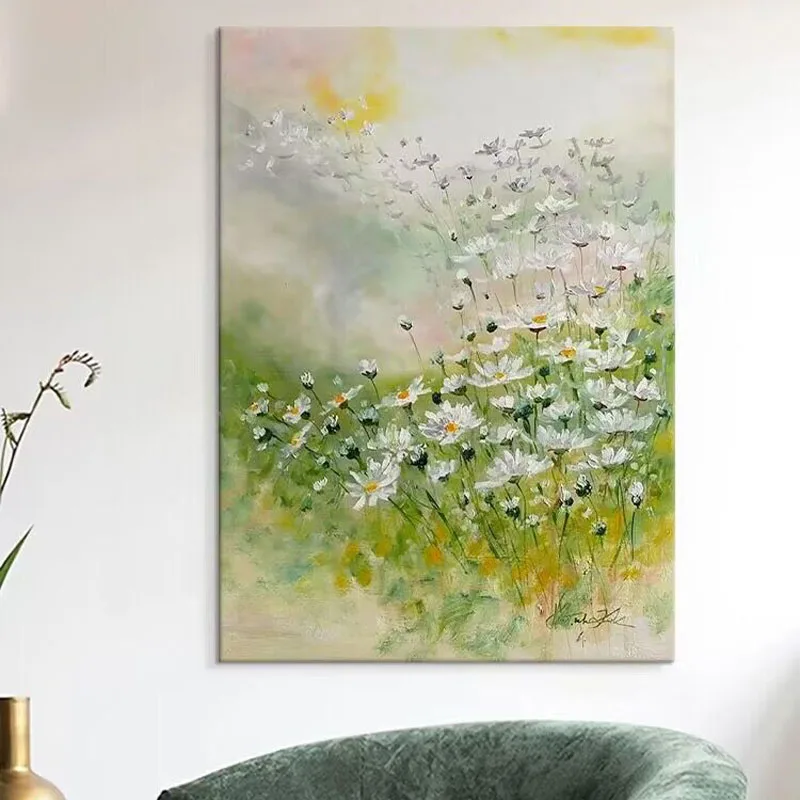 Modern Abstract Daisy Pure hand drawn oil painting Living Room Decoration Painting For Home Decoration Bedroom Dining Room Sofa