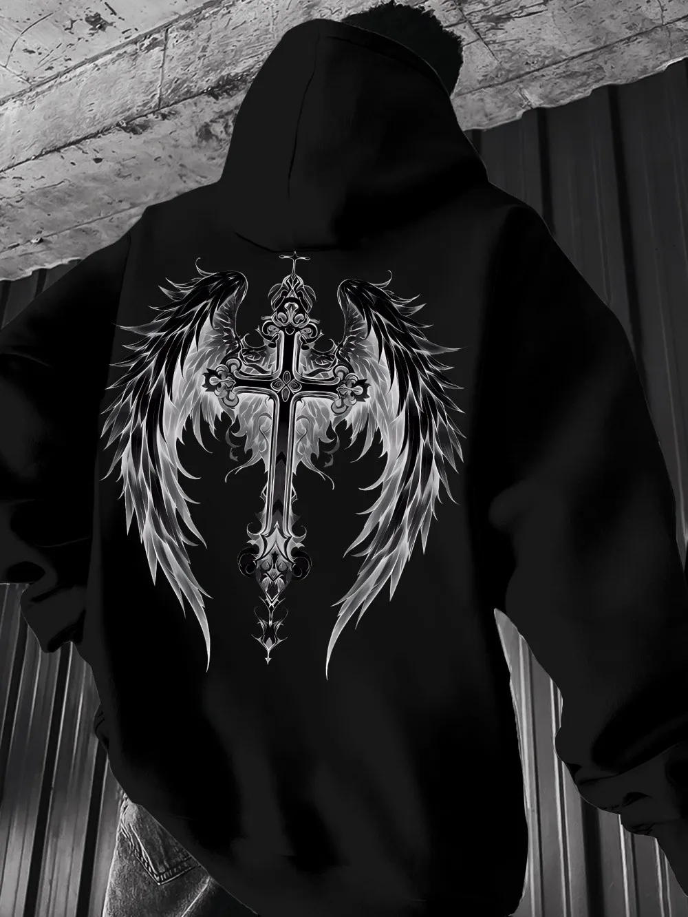 Suéter Personalizado com Estampa de Asas para Homens, Confortável e com Capuz, Ideal para Outono e Inverno