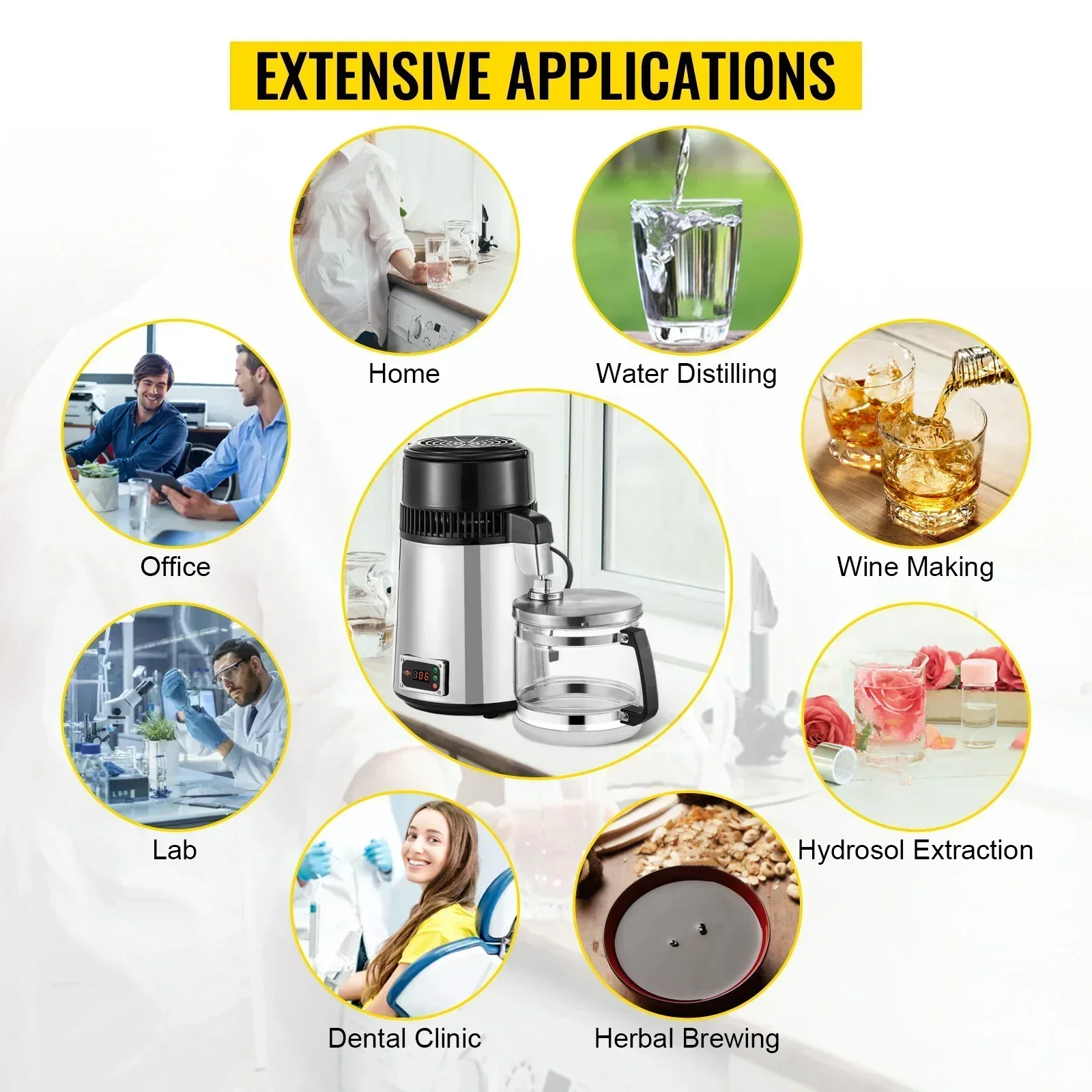 SIHAO 110V 220V 4L Water Bottle Filter Distiller Purifier Portable Tabletop Machine Stainless Steel Adjustable Temperature