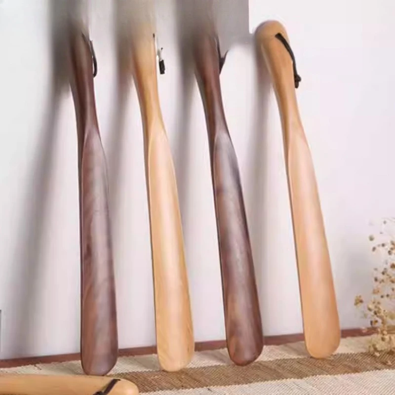 Calzador de nogal macizo, diseño magnético sin curvatura, mango largo para mujeres mayores y embarazadas, herramienta sin cordones fácil de usar en el hogar