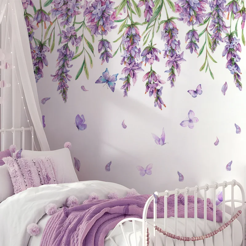 

Butterfly Wisteria Waterfall Ink Wall Sticker Bedroom Living Room Rental Home Decoration Sticker Self-Adhesive Removable