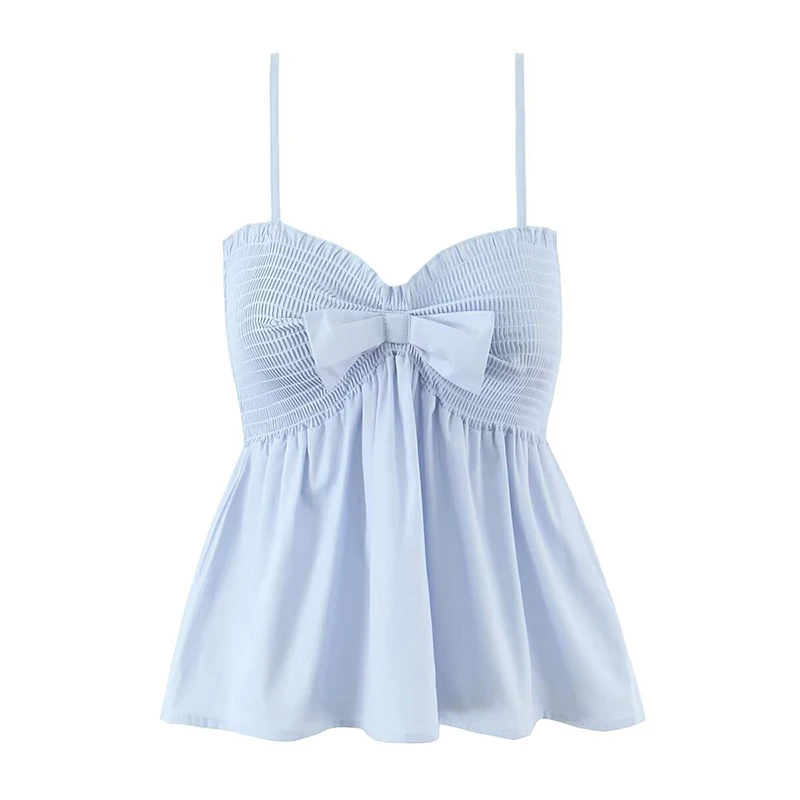 

Jastie милый бант с рюшами по подолу камзол для летних девочек синий, белый хлопок сексуальный повседневный праздничный пляжный укороченный топ в стиле бохо