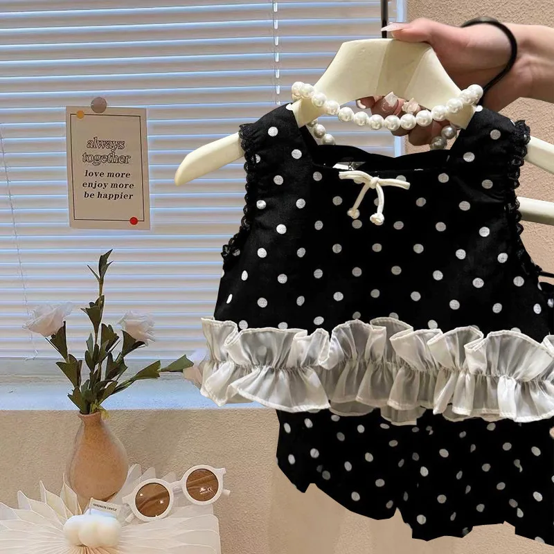 1-9Y Girls summer sleeveless 2024 new children's vest culottes fashion two-piece baby summer clothes 90-140cm