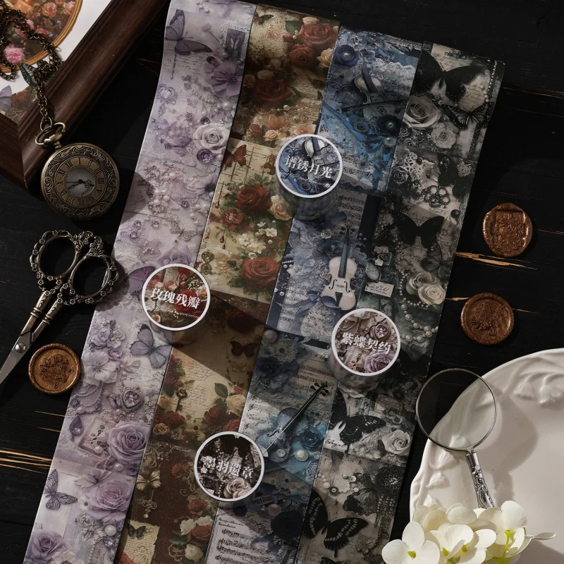 5x200cm Vintage Palace-Themed Tape Stickers, Retro Royal Patterns (Court Dresses) for Hand Account Decor & Scrapbook Layout