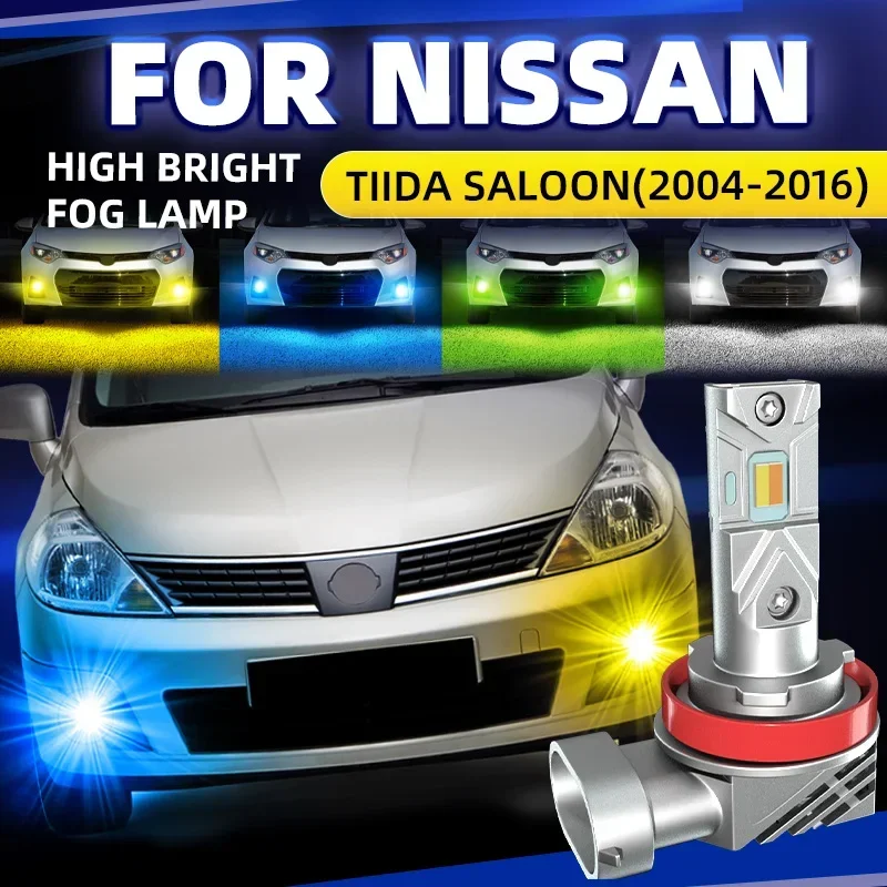 2pcs Car LED Front Fog Lights Bulbs Xenon White Yellow Dual Colors Switchback Lamps For Nissan Tiida SC11 SC12 Saloon 2004-2016