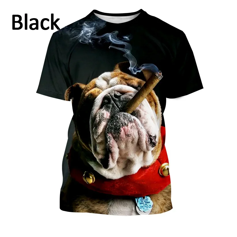 New Trend 3D Printing Cute Pet Bulldog T-shirt Casual Cute Personality T-shirt Unisex Round Neck Top T-shirt