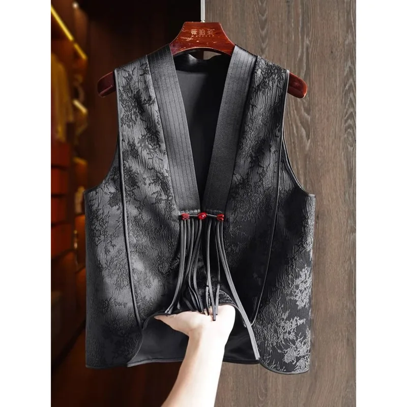 #5142Black White Vintage Vest Coat Women Kimono Cardigan Vest Female V-nevk Short Sleeveless Coat Femme Tassels Waistcoat Spring