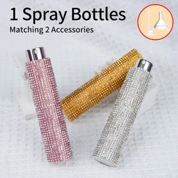 1PCS+2 Accessories Rhinestone Decorative Spray Bottle 10ml Atomizer with 1 Spray Bottle, 1 Funnel, 1 Dispensing Divine.