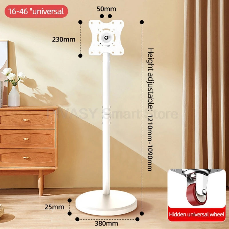 In hoogte verstelbare tv-standaard Mobiele monitorhouder 360° °   Roterend wit staand kunstdisplayrek voor scherm van 10 tot 46 inch