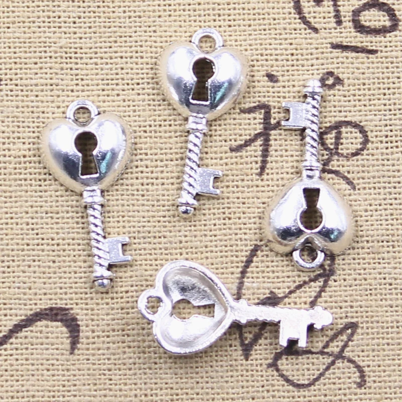 15pcs Charms Heart Key Lock 25x12mm Tibetan Silver Color Pendants DIY Antique Making Handmade DIY Findings Crafts Jewelry