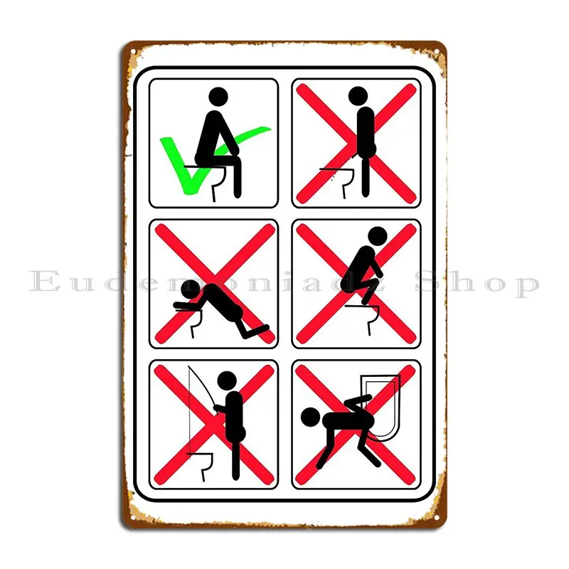 Funny Toilet Instructions Metal Sign Plaques Club Iron Decoration Rusty Tin Sign Poster