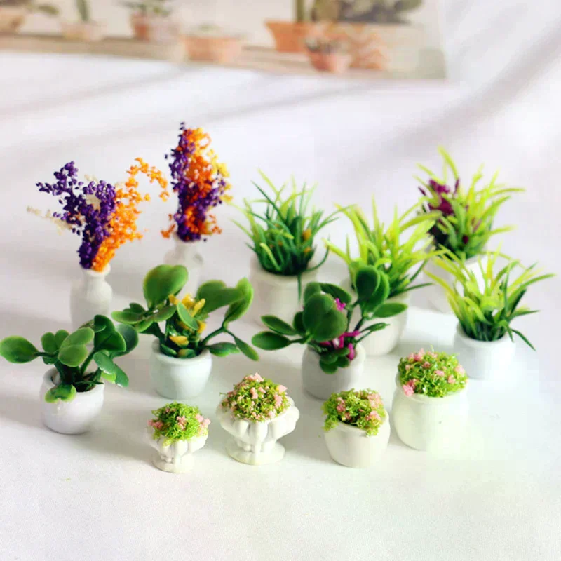 Dollhouse Mini Flowerpot Model For Doll House Decoration Miniature Accessories Simulation Furniture Flower Pot Decoration 5Pcs