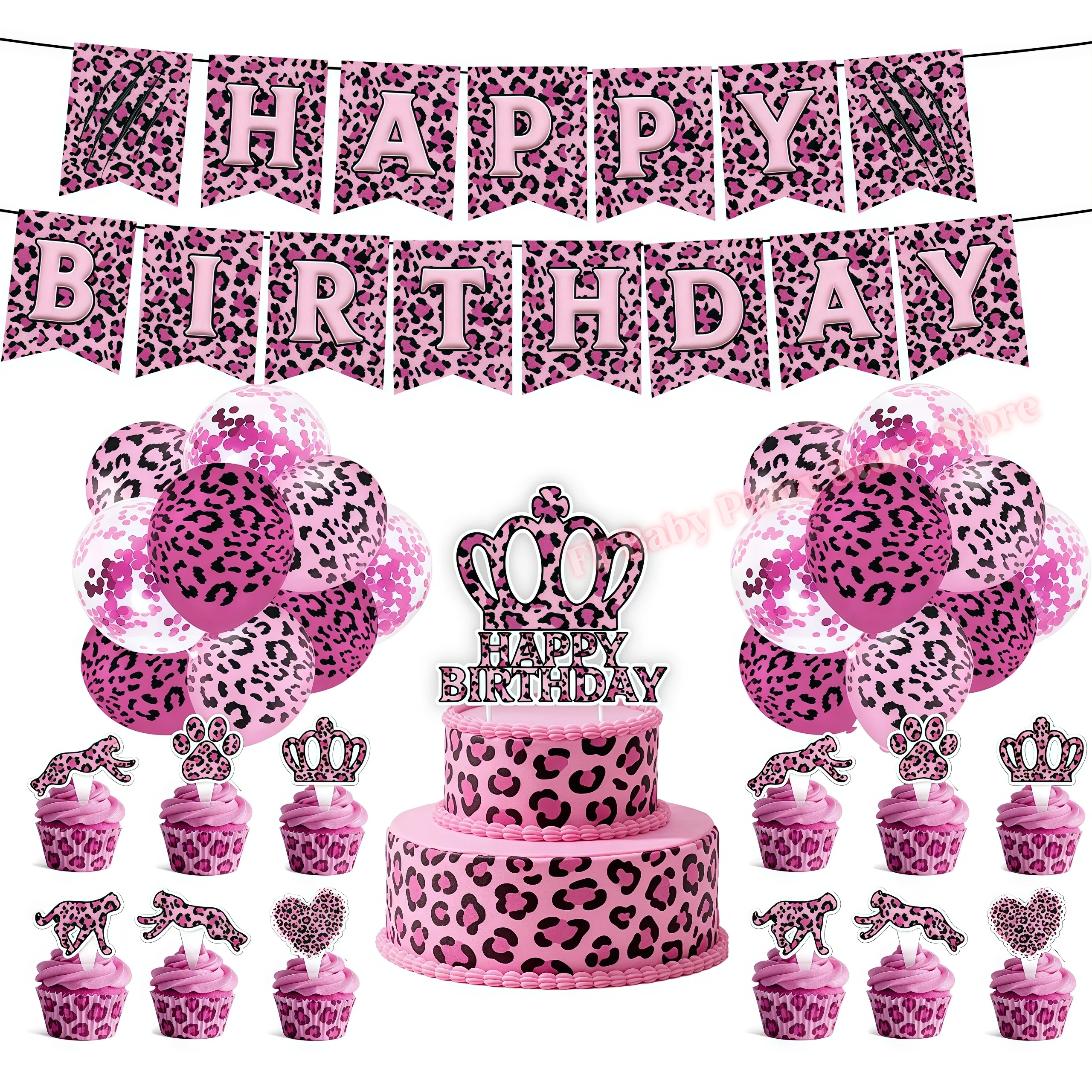 Leopardenmuster Geburtstagsparty-Dekoration Mädchen-Geschenke Teller Becher Tier-Leoparden-Thema Partyzubehör für Feiern – Detail 37